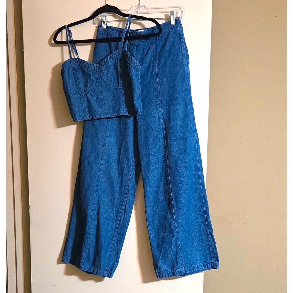 Lone Star Women’s 2-Piece Blue Denim Tank & Wide-Leg Pants Set, Size M